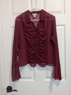 True Vintage 90s Trend Set Originals Burgundy Ruched Chiffon Blouse - Size L